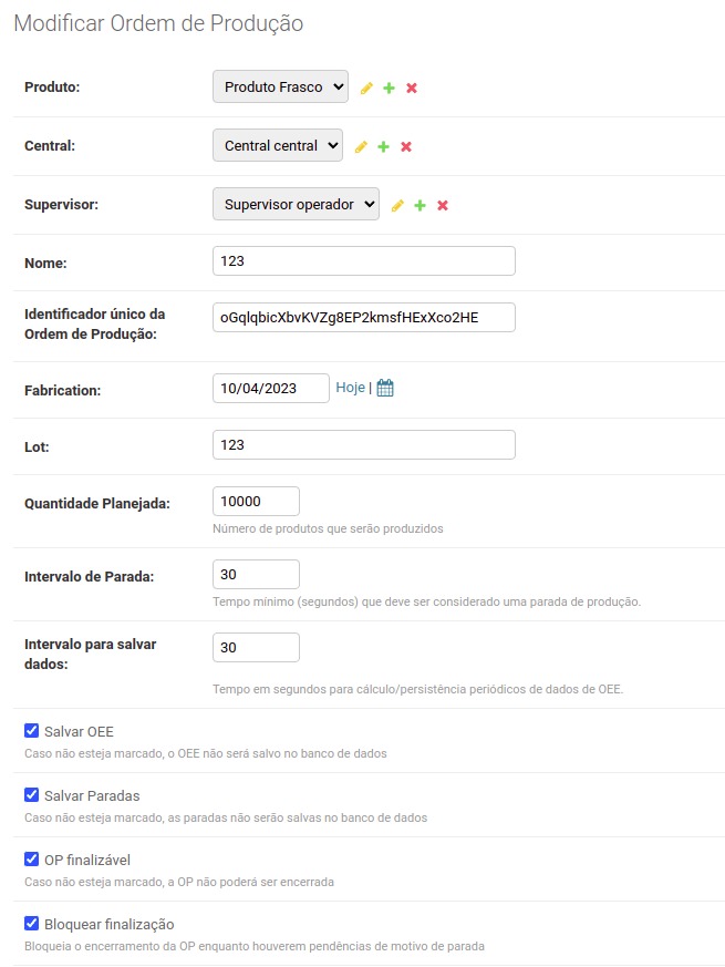 Interface de cadastro de OP